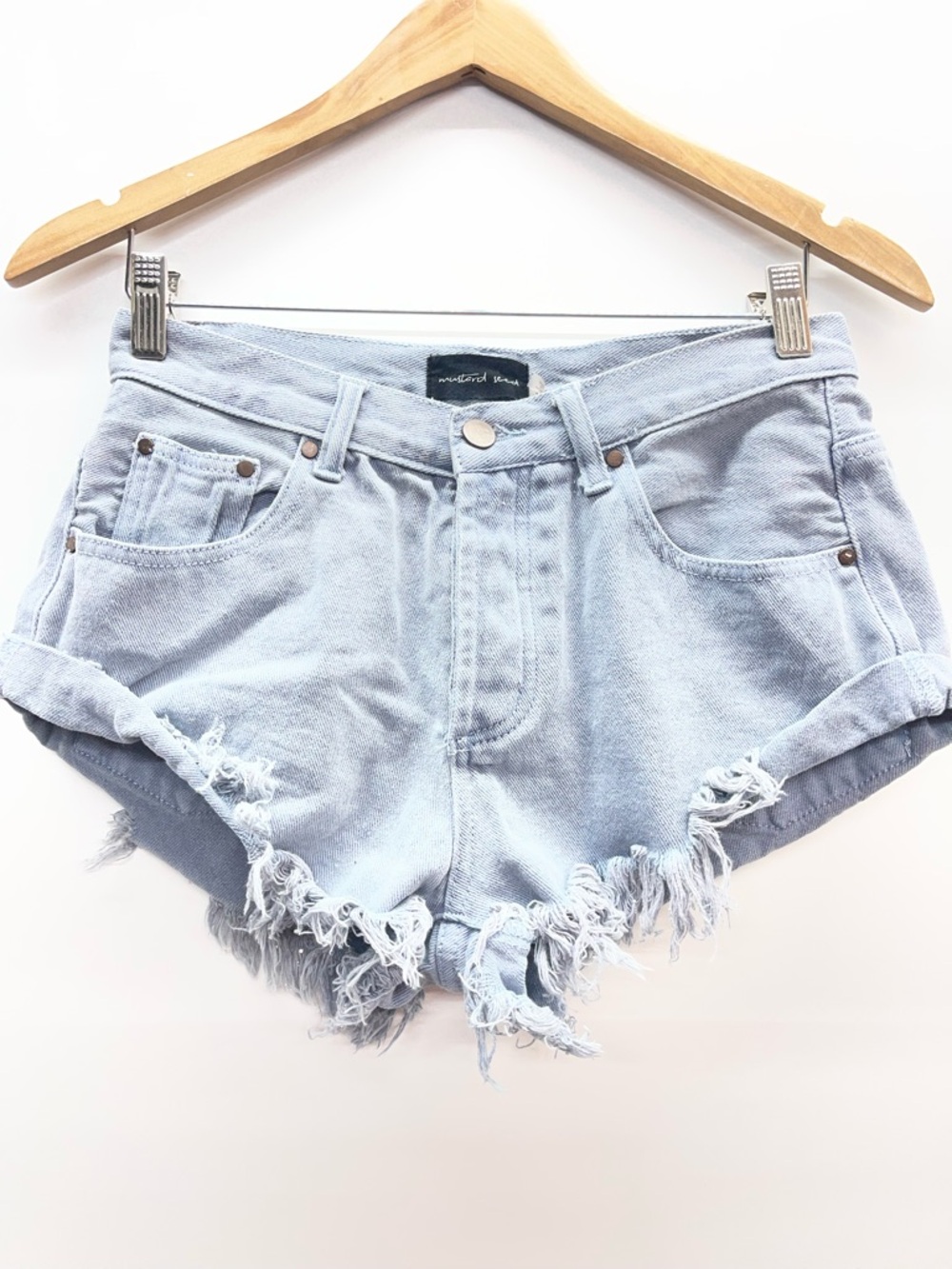 Mustard Seed Light Blue Distressed High-Rise Denim Shorts